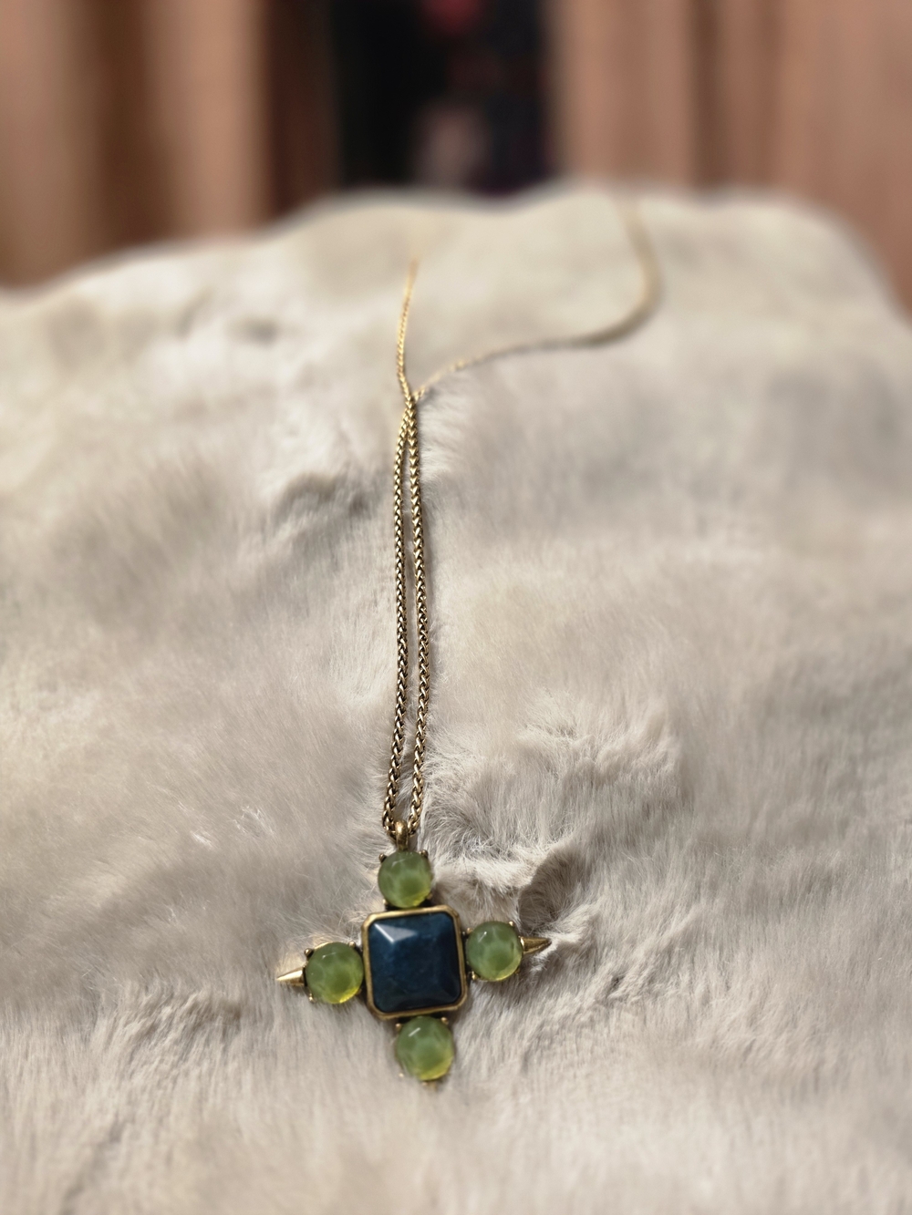 Lucky Brand Gold-Tone Necklace with Blue Square and Green Accents